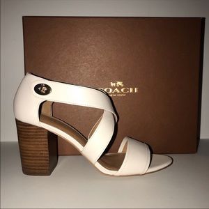 Coach cream strappy block heel